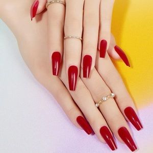 Long Red Coffin Press On Nails 24 PCs